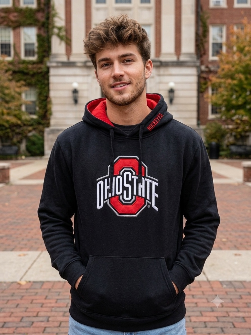 Colosseum Black Hoodie Red & White Ohio State Logo, Men’s Size XL extra large